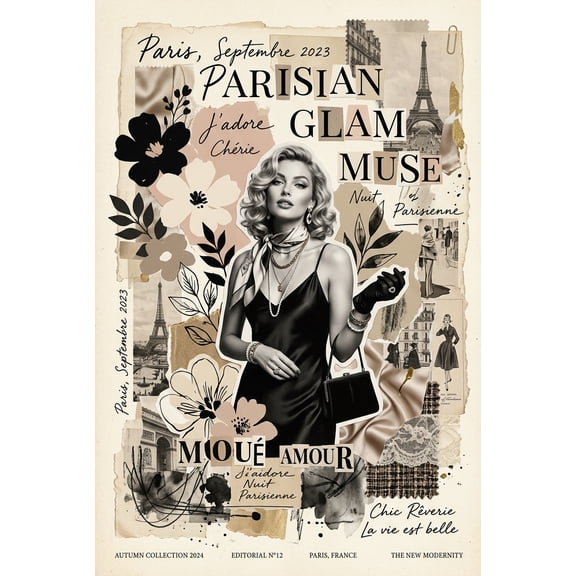 Parisian Glamour Muse Poster - Vintage Fashion Collage | Gift Ideas 【Coated Paper】