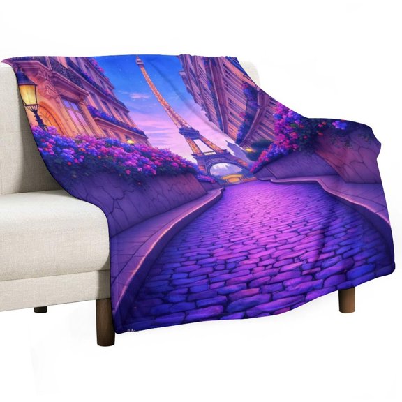 Parisian Night Scene with Eiffel Tower Blankets Bedroom Living Room Sofa Throw Blankets for Beds