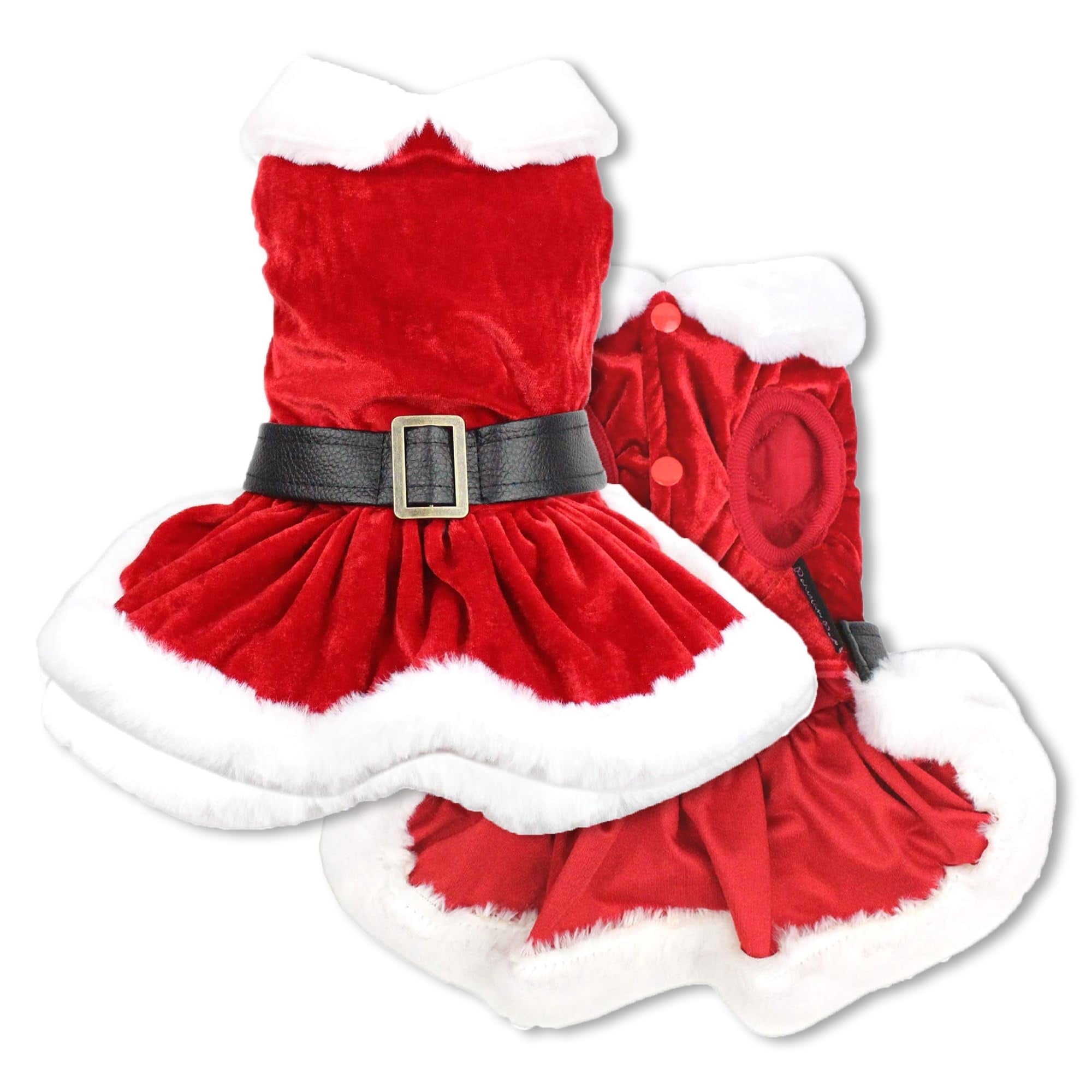 Parisian Pet Dog Christmas Dress – Pet Xmas Dog Dress – Mrs. Santa Claus Dog Costume – Red Velvet Skirt Small Dog Dress – Winter Fall Dog Clothes - Holiday Christmas Outfit for Small Dogs Girl - S