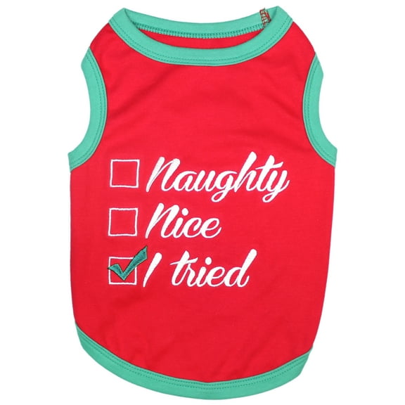 Parisian Pet Holiday XMAS Dog Clothes NAUGHTY NICE I TRIED T-Shirt