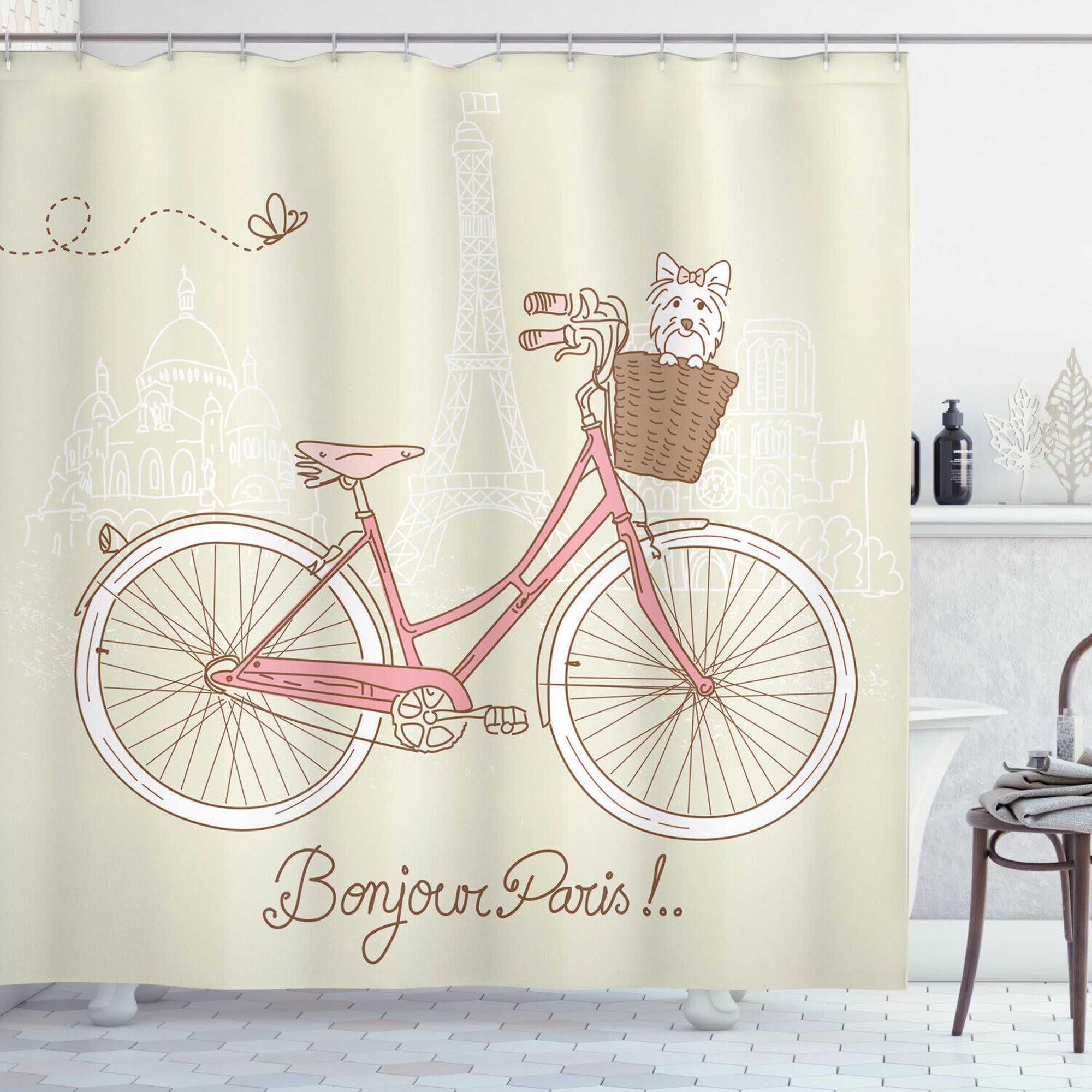 Parisian Pup and Eiffel Tower A Chic French Shower Curtain for Your