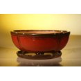 thumbnail image 1 of Parisian Red Ceramic Bonsai Pot - Oval / Lotus Shaped Professional Series With Attached Humidity/Drip tray 10.75 x 8.5 x 4.125, 1 of 1
