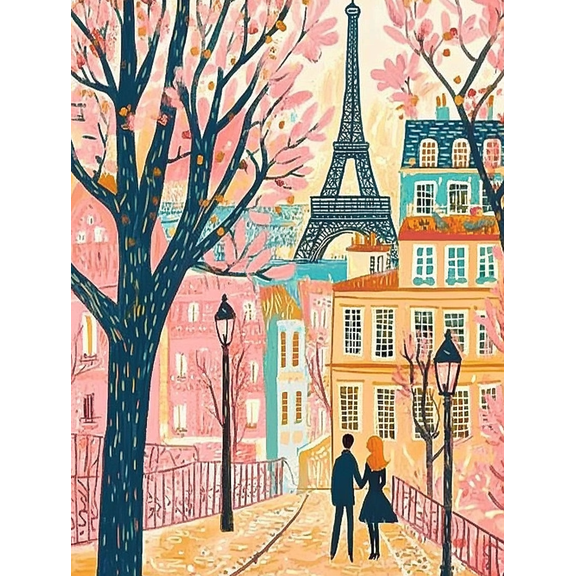 Parisian Romance Canvas Painting Suitable for Living Room Bedroom Office Hallway and Dining Room Decoration.