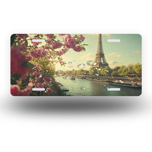 Parisian Spring Front License Plate,Metal License Plate,Funny Standard Plates Personalized Novelty Decorative For Men/Women/Boys/Girls Car 6×12 Inch