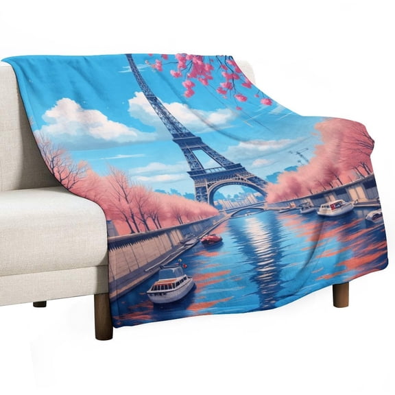 Parisian Spring River View Blanket Soft Cozy Flannel Blanket for man women