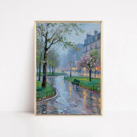 Parisian Spring Wall Art Print Rainy French Street Landscape Decor