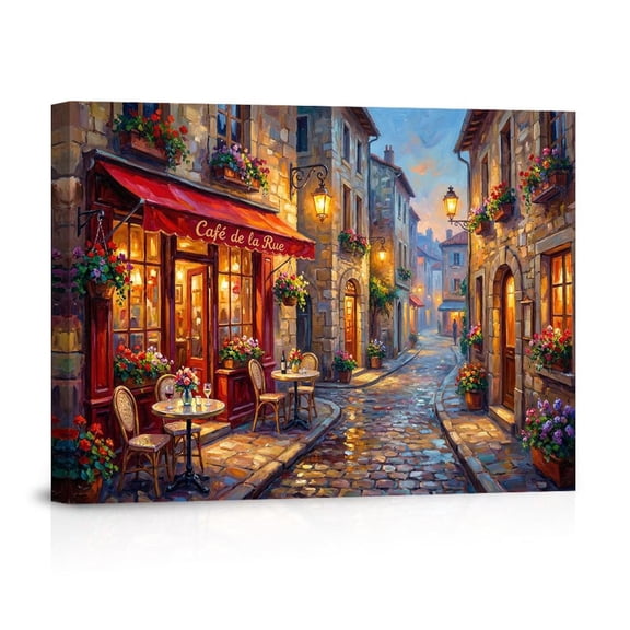 Parisian Street Cafe At Dusk Charming European Cityscape Modern For Kitchen Dining Room Canvas