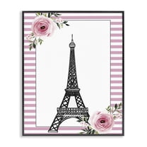 Parisian Tower & Roses Black Framed Giclee Art, design by Christine Simpson Art