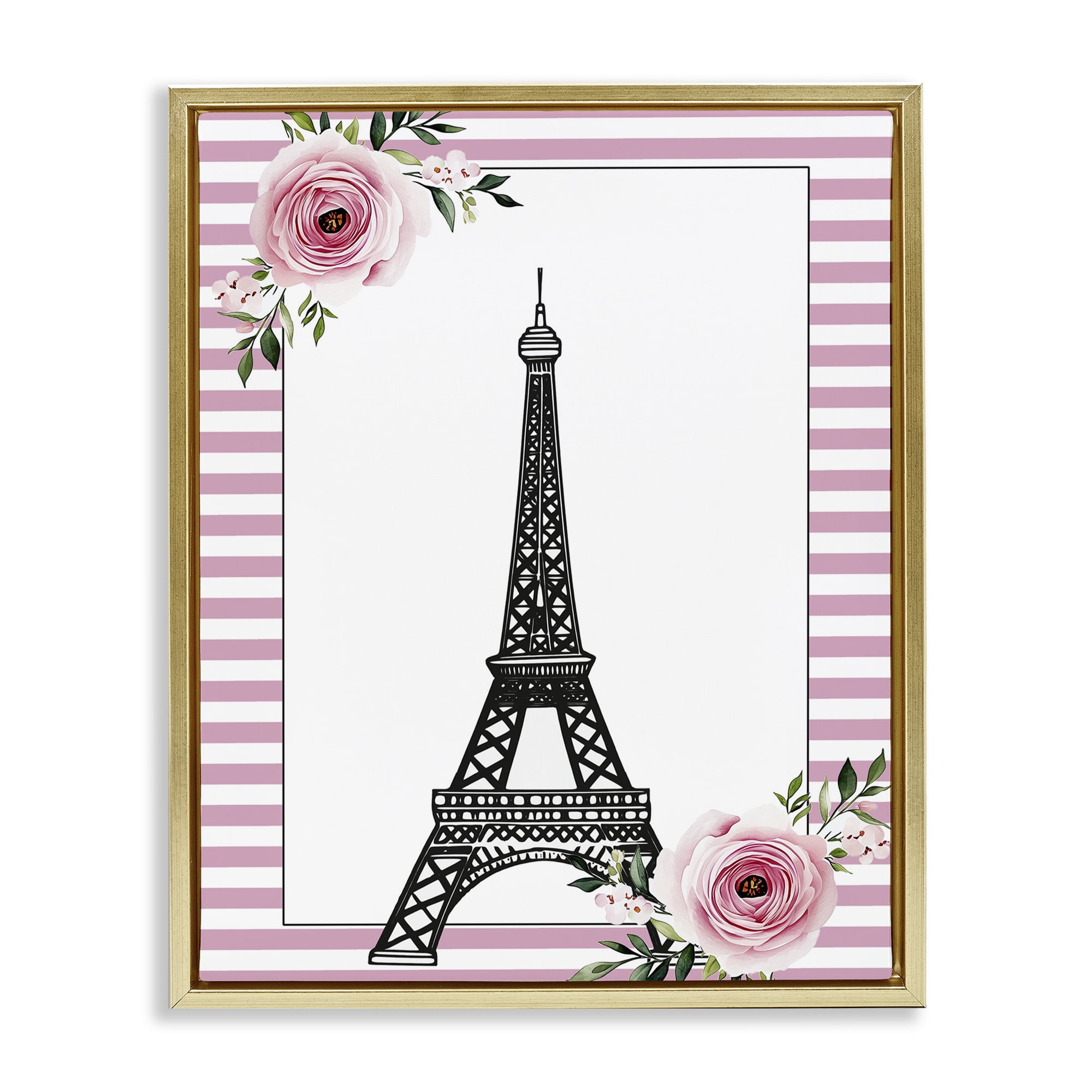 Parisian Tower & Roses Gold Framed Floater Canvas Wall Art, design by Christine Simpson Art