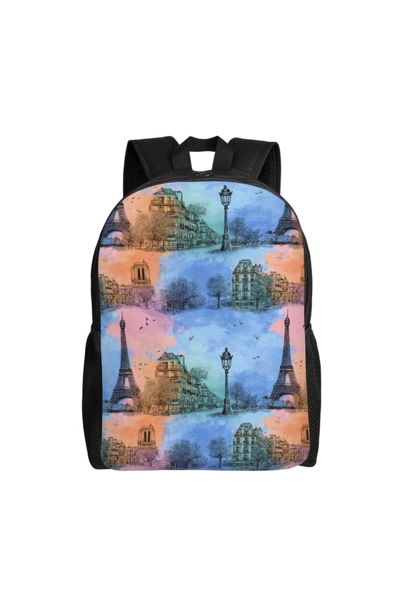 Parisian cityscape Backpack with 15 Inch Laptop Compartment,Water-Resistant Daypack, Large Capacity Backpack with Adjustable Breathable Shoulder Straps for Daily Use Travel Gym