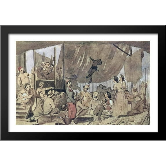 Parisian promenade 40x26 Large Black Wood Framed Print Art by Vasily Perov