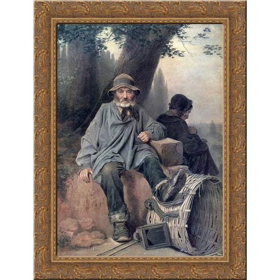 Parisian rag picker 20x24 Gold Ornate Wood Framed Canvas Art by Perov, Vasily