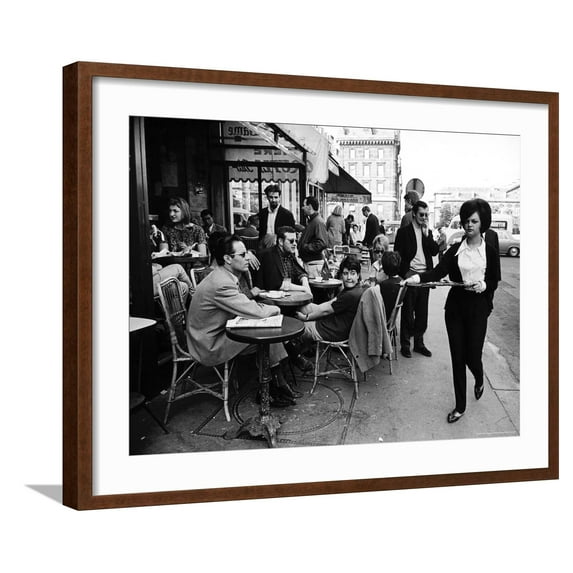 Art.com Parisians at a Sidewalk Cafe Photographic Print by Alfred Eisenstaedt, Brown Frame Wall Art, 29" x 23"