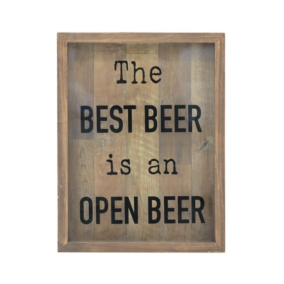 Parisloft 17.5"H Rectangular Best Beer Rustic Wood Wall Shadow Box, Brown