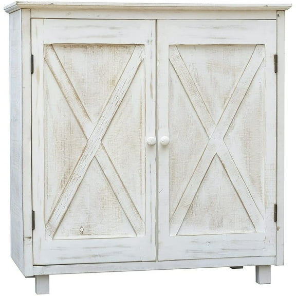 Parisloft 2 Barn Door Accent Wood Floor Cabinet, Whitewashed, 32.25"H