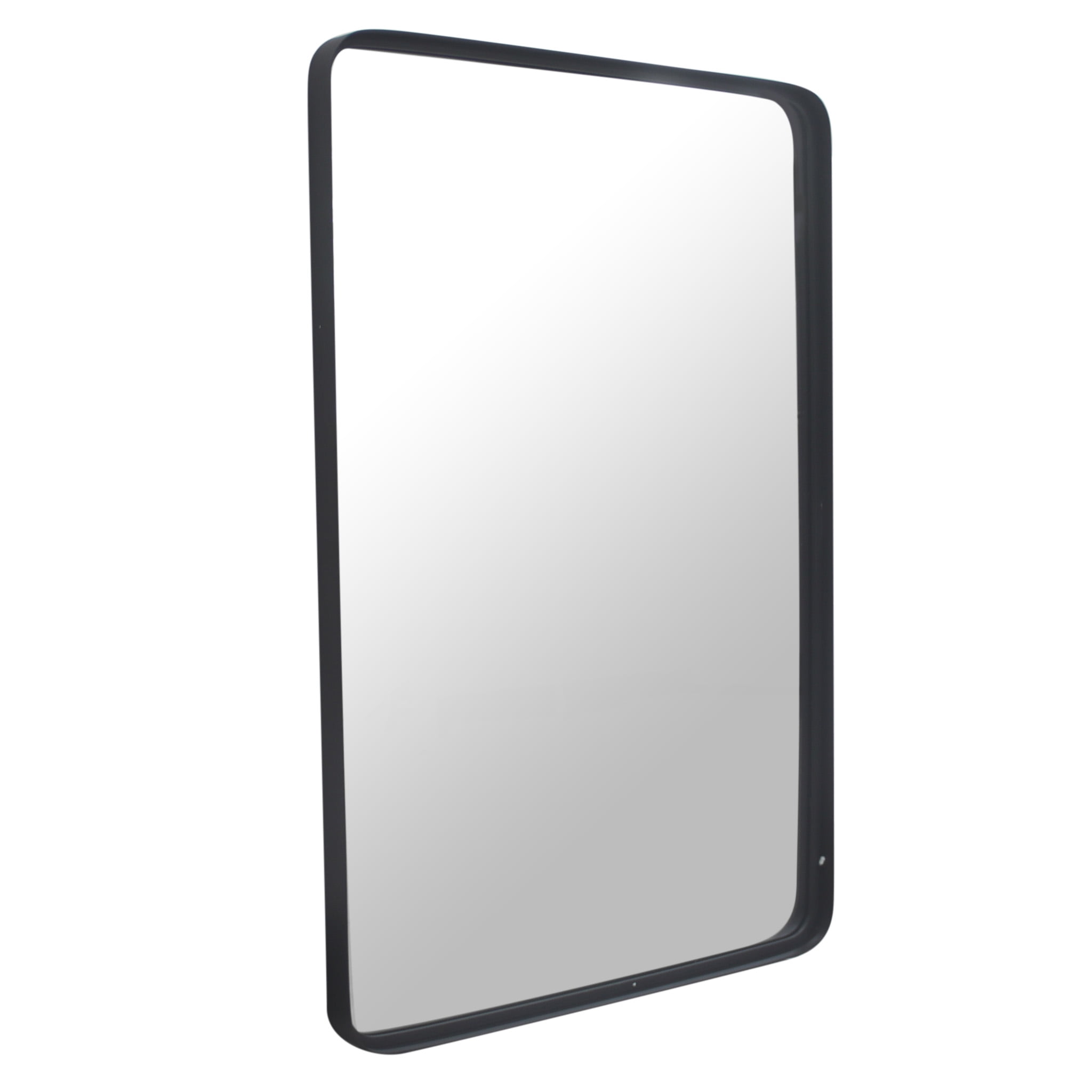 Parisloft 24x36 Inch Black Rectangular Metal Wall Mirror with Rounded