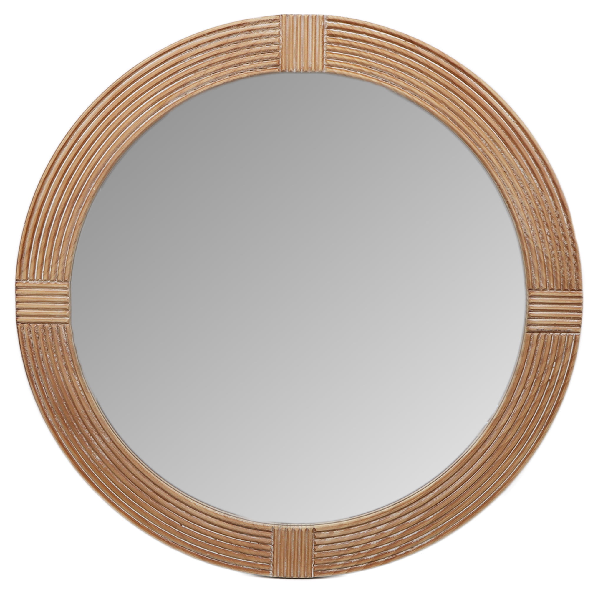 31.5" Round Natural Wood Framed Decorative Mirror