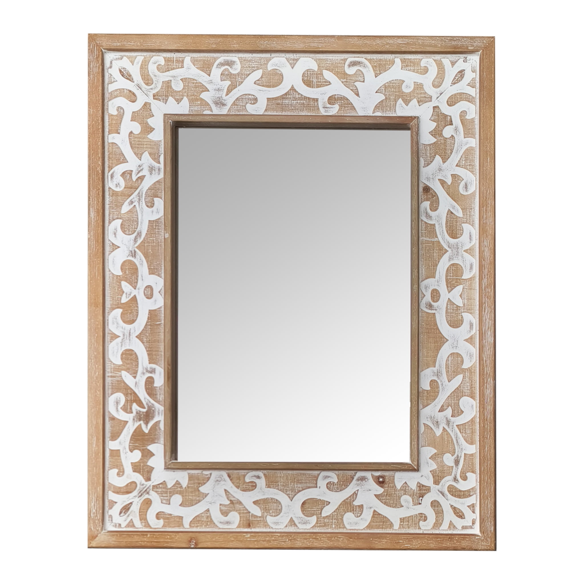 Parisloft 33.9" Tall Rectangle Carved Wood Wall Mirror, Farmhouse ...