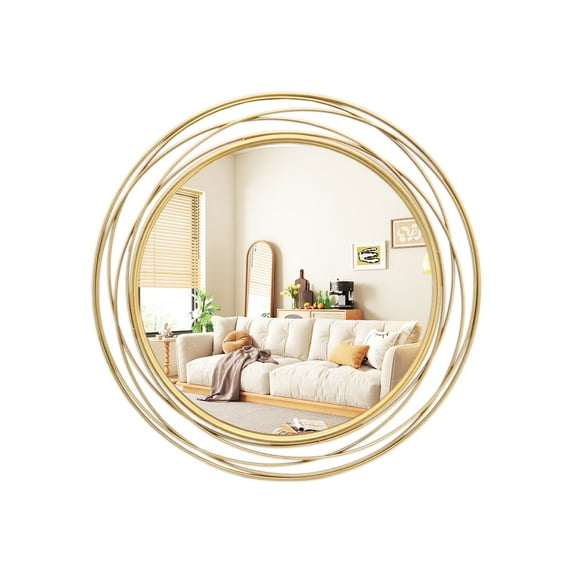 Parisloft 35.7 Inch Large Round Gold Wall Mirror, Decorative Circle Mirror for Bathroom Vanity, Bedroom Living Room, Antique Gold Foil