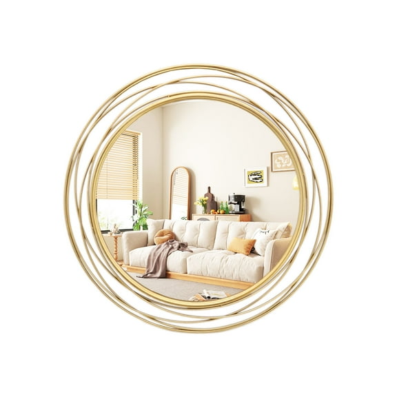 Parisloft 35.7 Inch Large Round Gold Wall Mirror, Decorative Circle Mirror for Bathroom Vanity, Bedroom Living Room, Antique Gold Foil