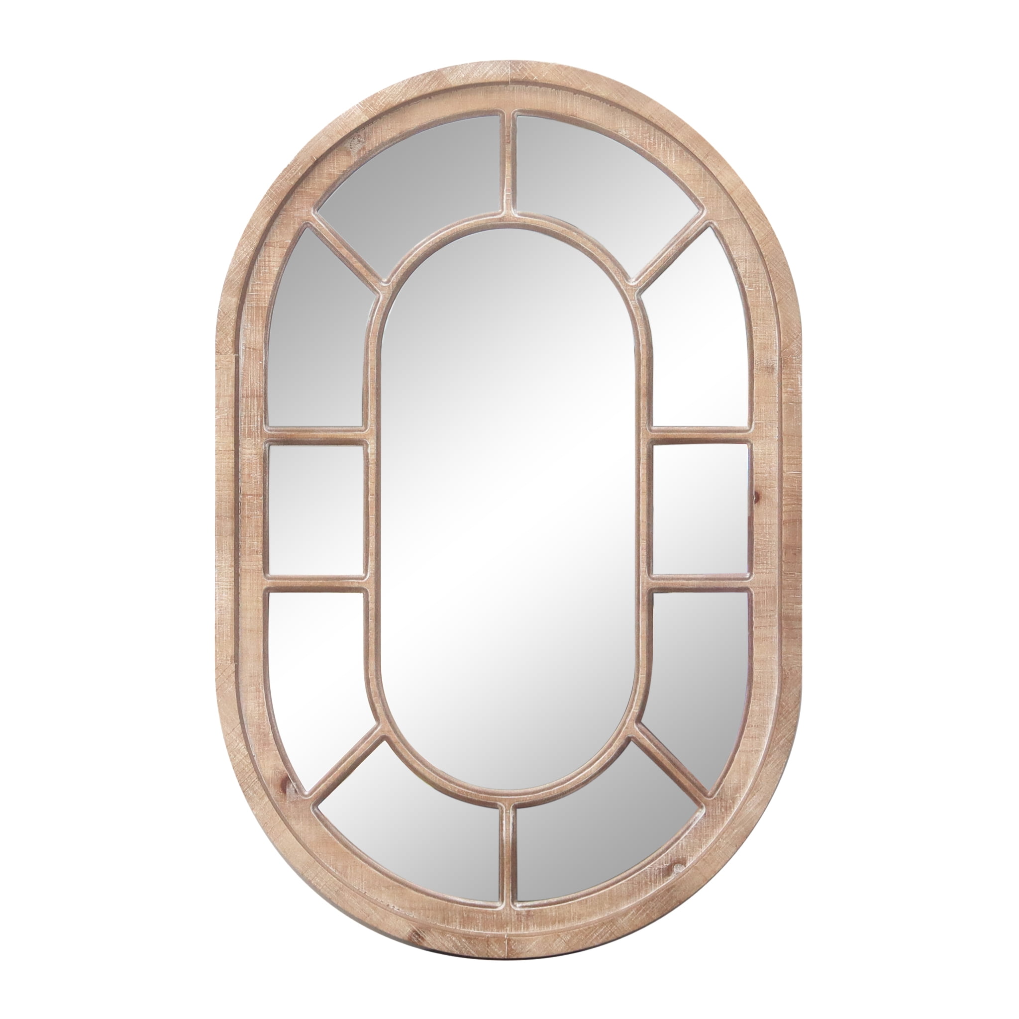 Parisloft 36" Tall Oval Wood Pane Wall Mirror, Farmhouse Wall Mirror ...