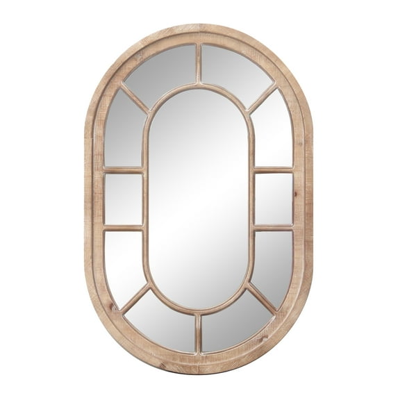 Parisloft 36" Tall Oval Wood Pane Wall Mirror, Farmhouse Wall Mirror with Natural Washed Finish for a Bathroom, Entry, Living Room, Bedroom