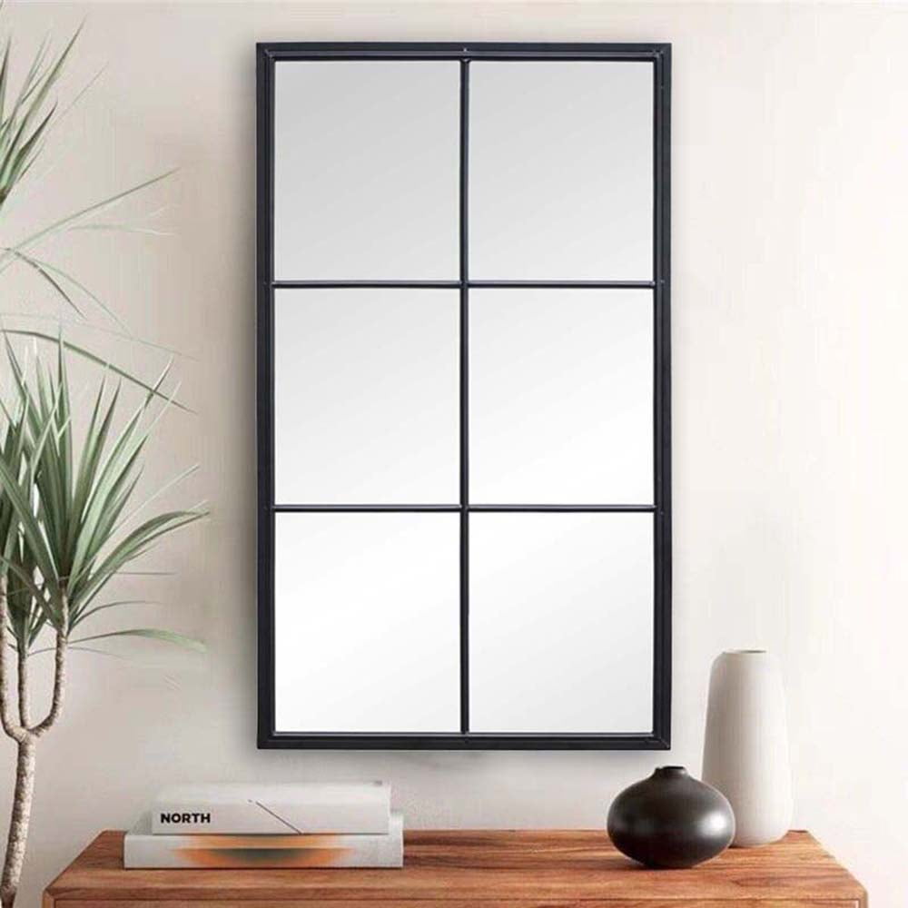Elegant Classic 48" Rectangular Windowpane Wall Mirror in Black