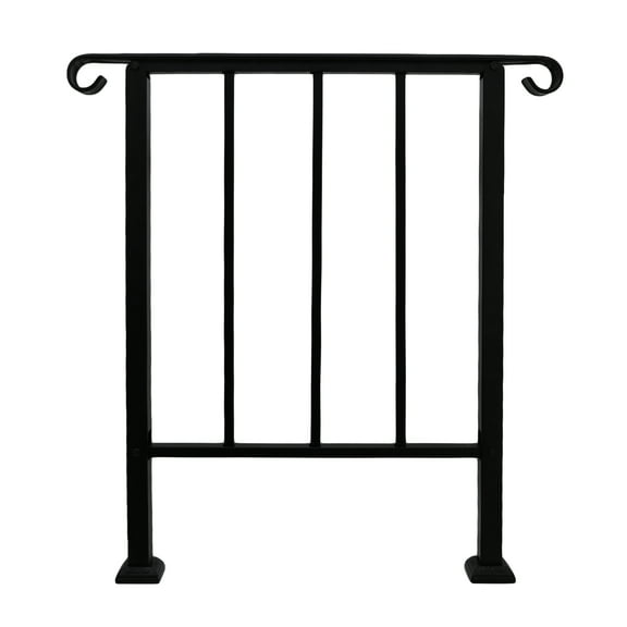 Parisloft Adjustable Transitional Handrail Fits 1 to 3 Steps - Sturdy Iron Handrail for Indoor Outdoor Steps - Black - 35.8"W x 38.1"H