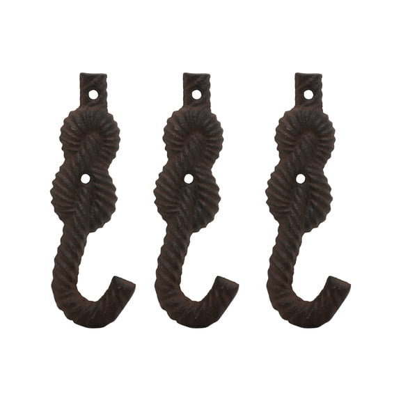 Parisloft Antique Brown Set of 3 Cast Iron Rope Wall Hooks