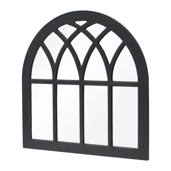 Parisloft Black Cathedral Arch Wood Wall Mirror, Farmhouse Mirror, 31.875 x 31.875 inches