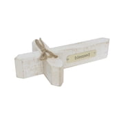 Parisloft Blessed White Washed Wood Cross Tabletop Decor, Farmhouse Decor, 10" W x 5.875" D x 2" H