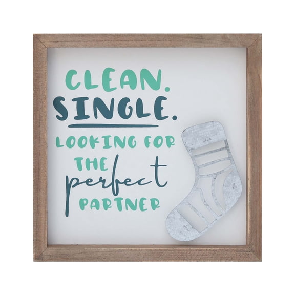 Parisloft Clean Single Looking for the Perfect Partner Laundry Room Wood Wall Sign, Farmhouse Laundry Room Decor, Square, 7.875"H