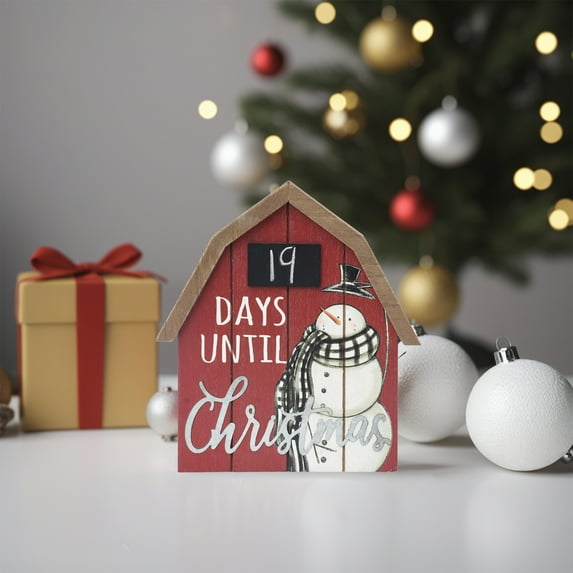 Parisloft Countdown to Christmas Barn Shaped Wood Tabletop Sign with Chalkboard