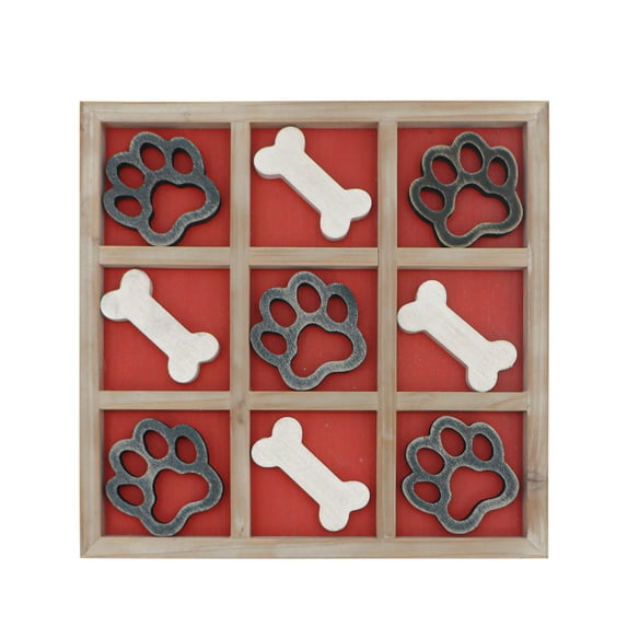 Parisloft Dog Themed Wood Tic Tac Toe Board Game Wood Tabletop Decor, Decorative Cofee Tabletop Game - 11.75 x 11.75 Inch