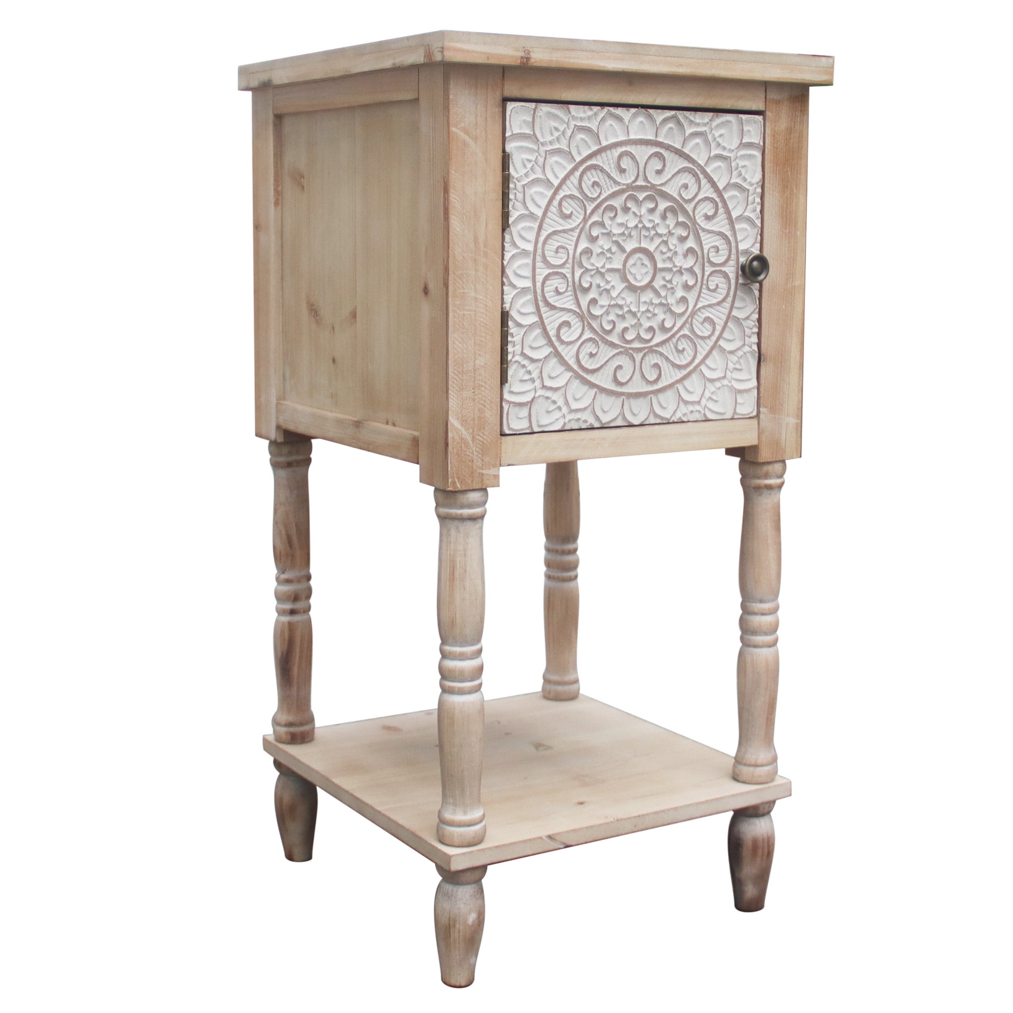 Parisloft Farmhouse Wood End Table with and Bottom Shlef