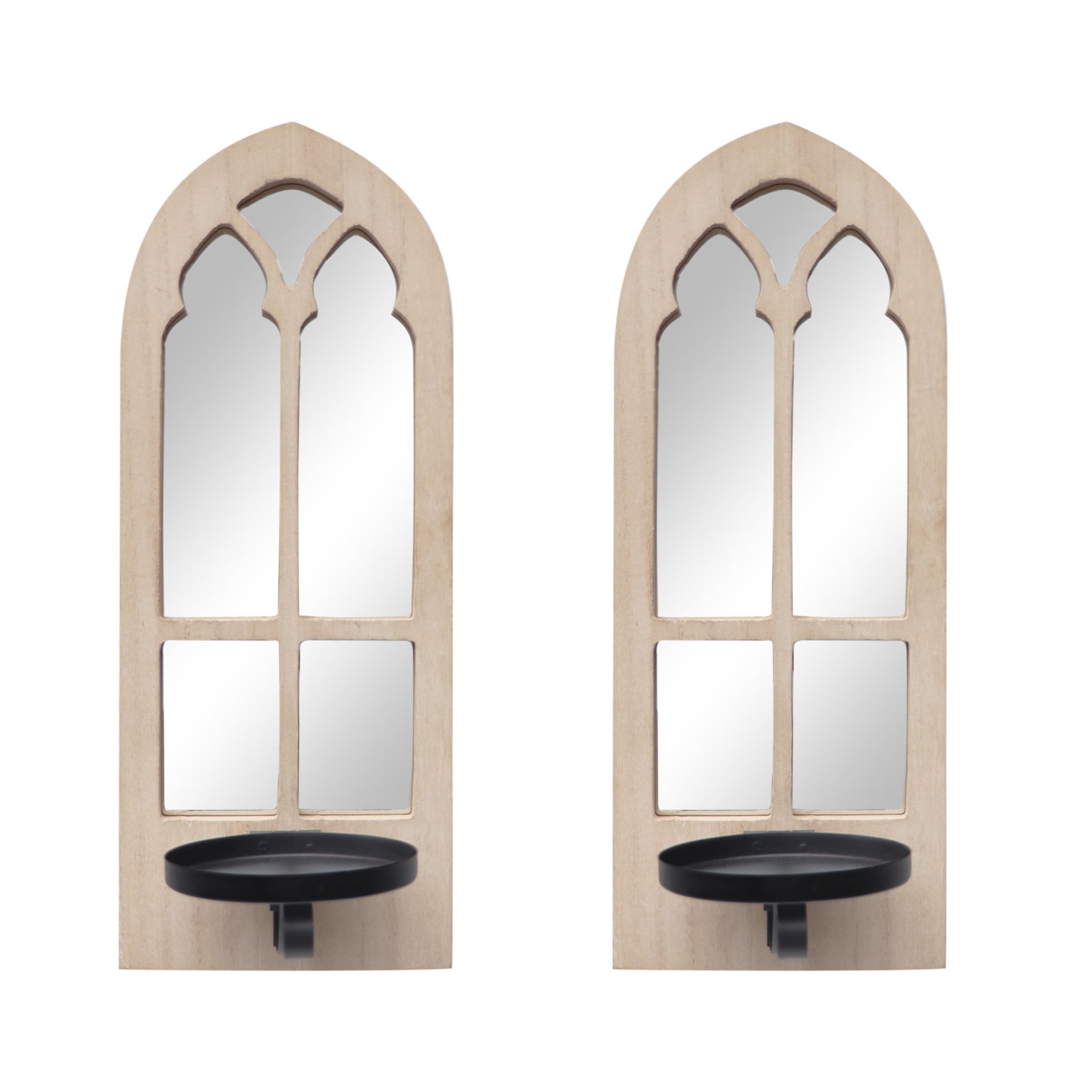 Parisloft Farmhouse Wood Mirror Candle Sconces, Arched Holder, Rustic