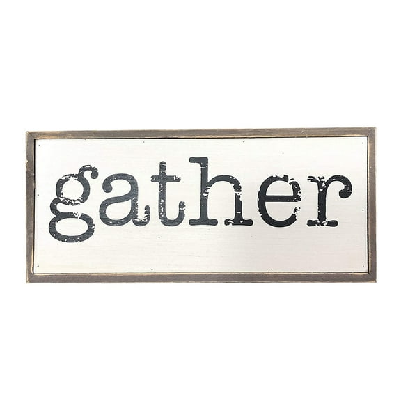 Parisloft Gather Rustic Wood Block Sign, Small Farmhouse Tabletop Decor