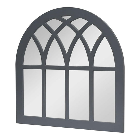 Parisloft Gray Cathedral Arch Wood Wall Mirror, Farmhouse Mirror, 31.875 x 31.875 inches