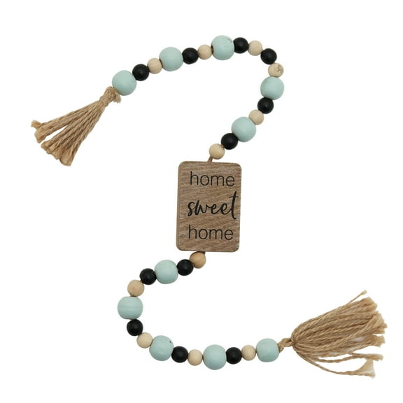 Parisloft Home Sweet Home Wood Sign with Tassels and Colorful Wooden Beads, 20.125"L