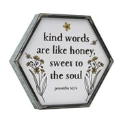 Parisloft Kind Words Are Like Honey Wood and Metal Hexagon Wall Sign, 9"W x 1.2"D x 7.875"H