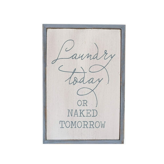 Parisloft Laundry Today or Naked Tomorrow Rustic Wood Wall Sign, Farmhouse Laundry Room Decor, Gray