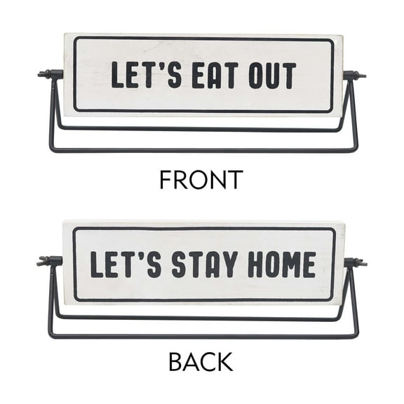 Parisloft Let's Eat Out / Stay Home Rotating Tabletop Sign, Farmhouse Rustic Decor, White and Black
