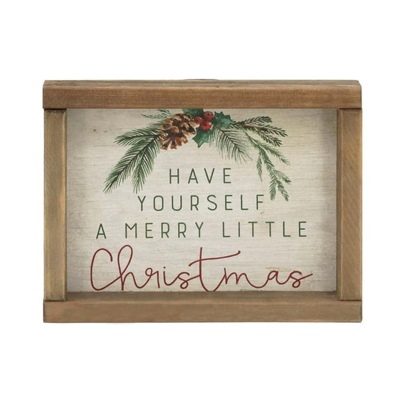Parisloft Mini Christmas Wood Wall Hanging Sign with Sentiment - Have Yourself a Merry Little Christmas, Vintage Christmas Wall Decor 7.875 x 1.625 x 6 Inches