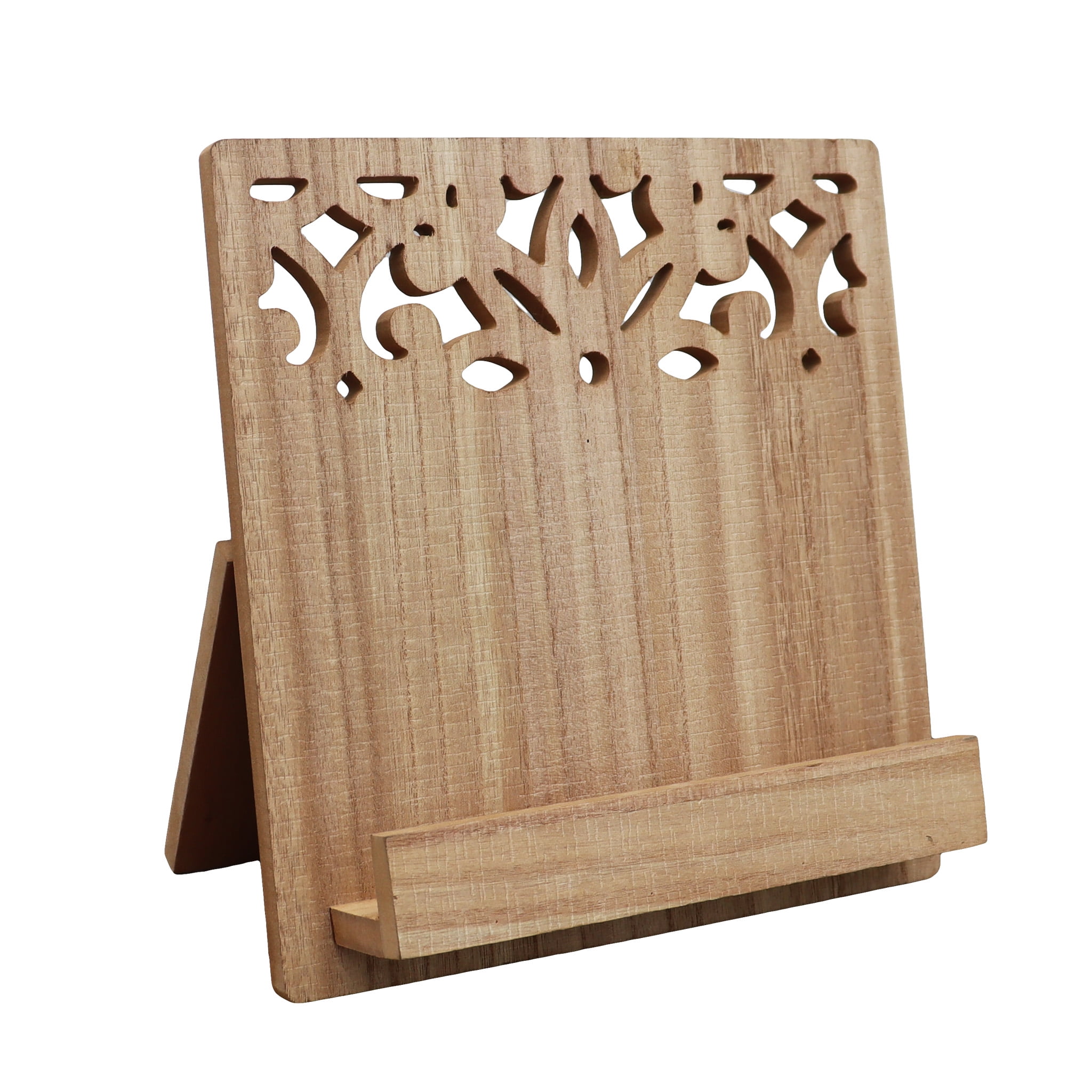 Parisloft Natural Wood Tablet Stand, Hollow-Caved Wood Cookbook Stand ...
