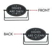 Parisloft Reversible Freestanding Metal Sign - Dishes are dirty / Dishes are clean, 2-Sided Modern Tabletop Decor, Black, 8.3" x 5"H