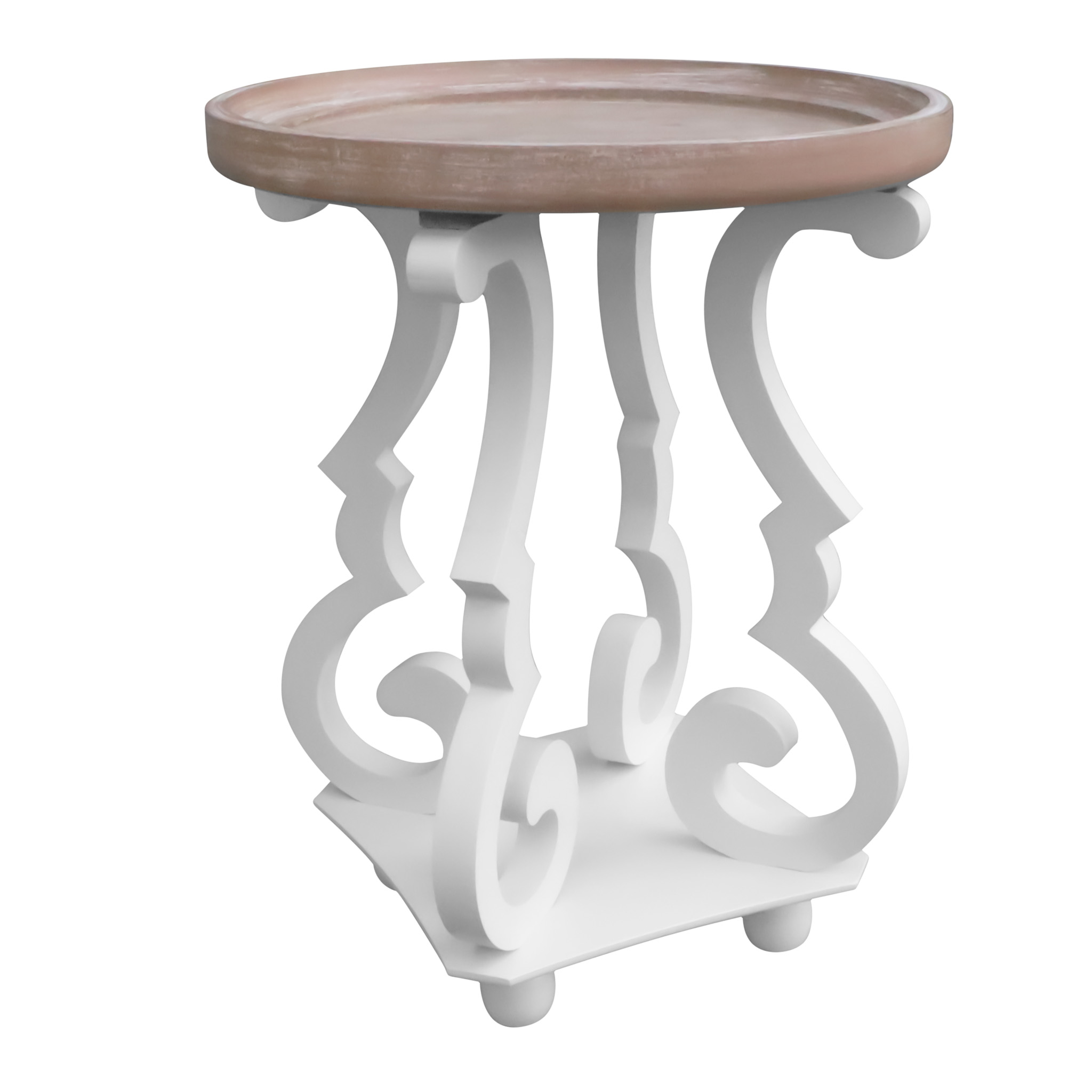 Parisloft Rustic Farmhouse Wood Round End Table with Tray Top and