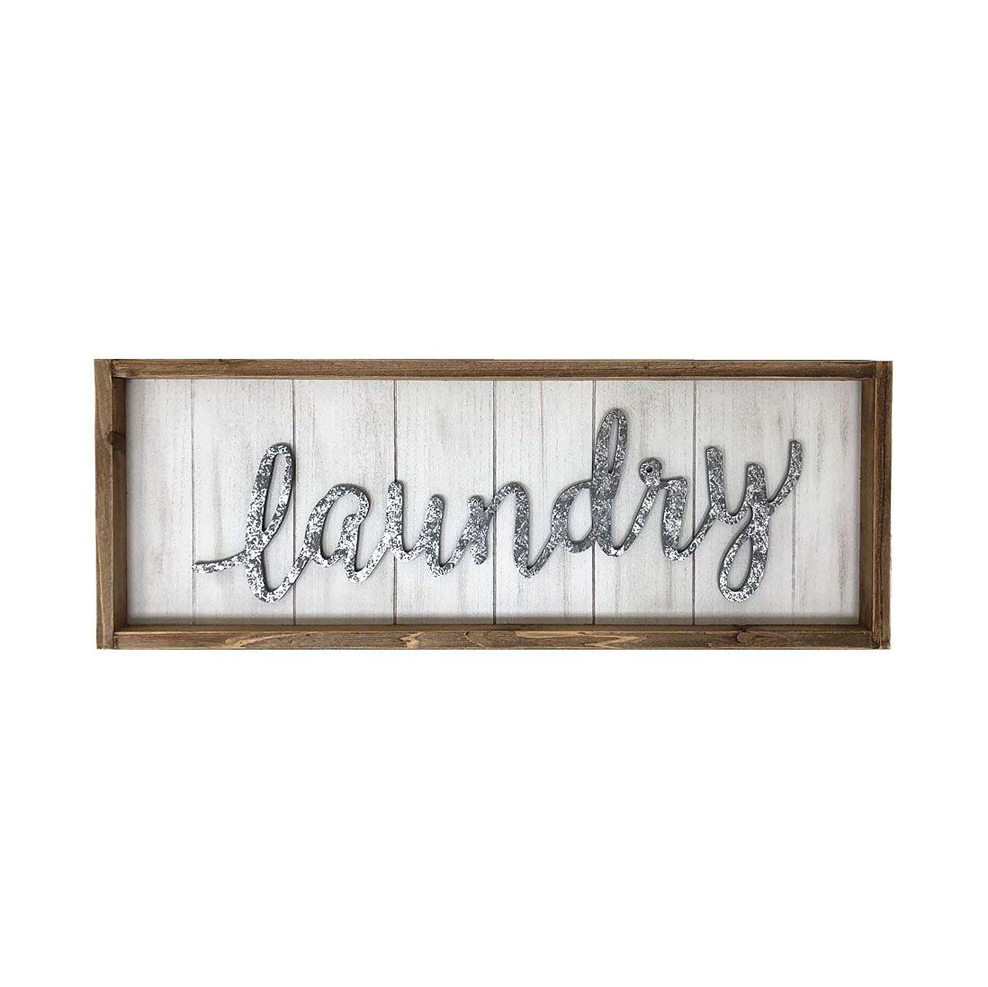 Rustic Brown and White Wood Laundry Room Wall Sign