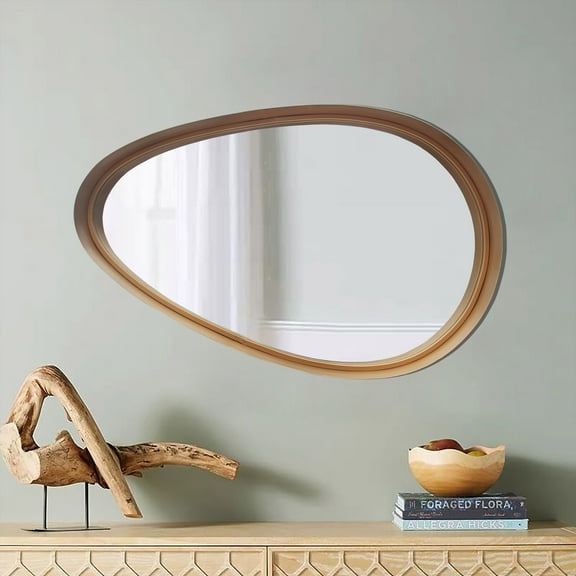 Parisloft Teardrop Gold Metal Framed Wall Mirror, Decorative Droplep Shaped Metal Mirror