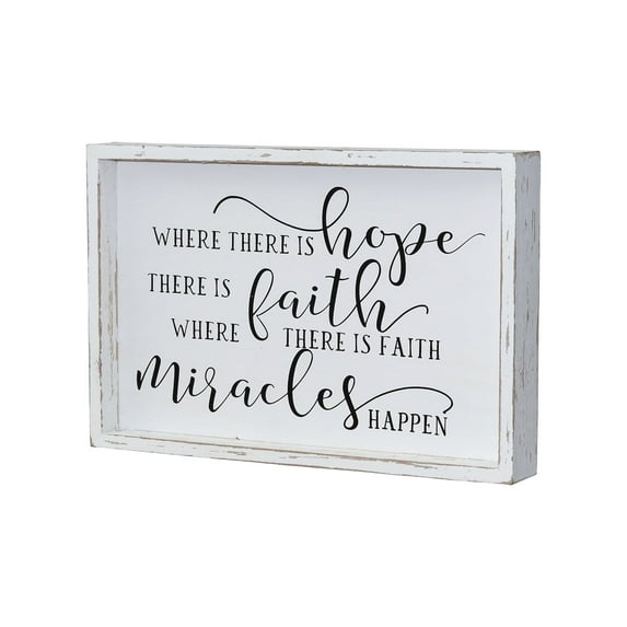 Parisloft Where There Is Hope There Is Faith Wood Wall Framed Sign, White Washed, 11.8"W x 7.8"H
