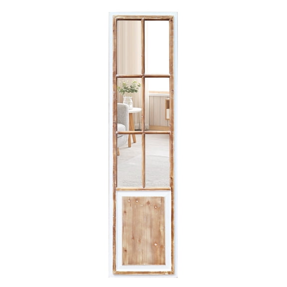 Parisloft Farmhouse Wood Telescope Mirror, Rustic Wall Mirror Decor